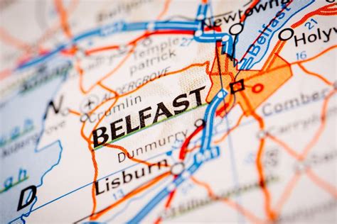 Ciudad De Belfast En Un Mapa De Camino Foto De Archivo Imagen De
