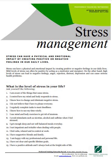 Workplace Stress Management Training Preferred Training