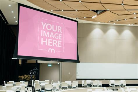 Projector Display Screen In Conference Hall Mockup Mediamodifier