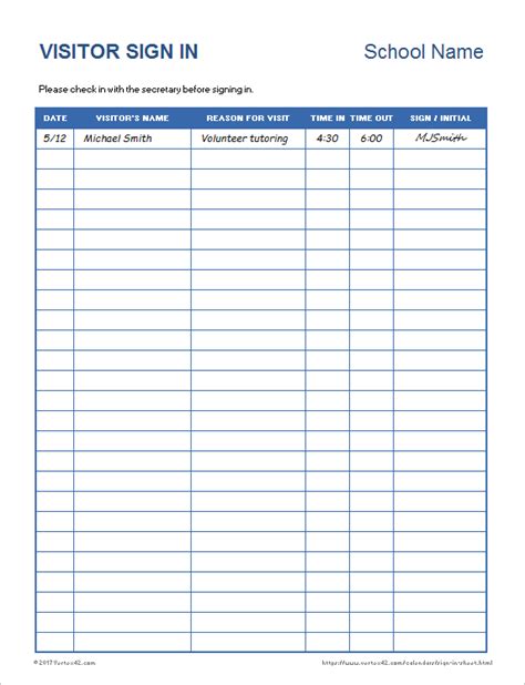 Sign In Sheet Template Database