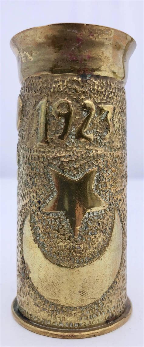 First World War French Trench Art Two Carved Brass Shells