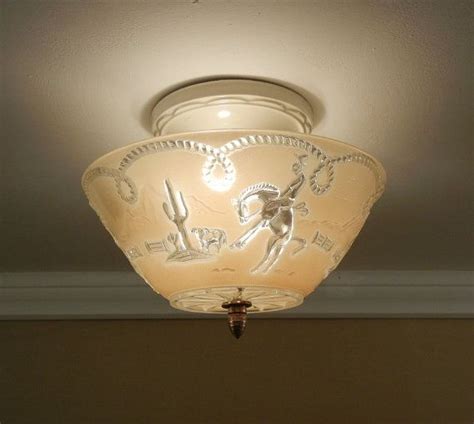 Vintage Western Ceiling Light 1940 S OLD WEST Cowboy Theme Glass Brass