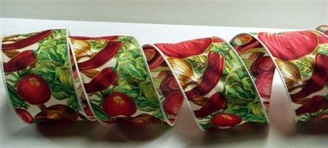 25 Inch Wired Garden Ribbon ~ Vegetable Print Ribbon ~ 3 Yards From