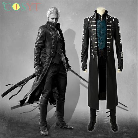 Game Vergil Cosplay Costume Leather Coat Pants Adult Halloween Sweden