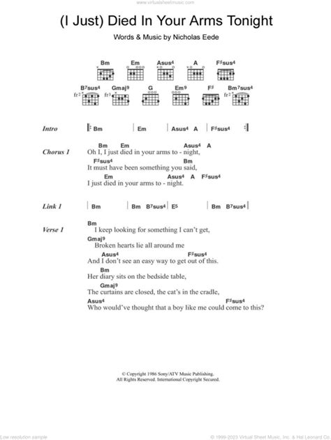I Just Died In Your Arms Tonight Sheet Music For Guitar Chords