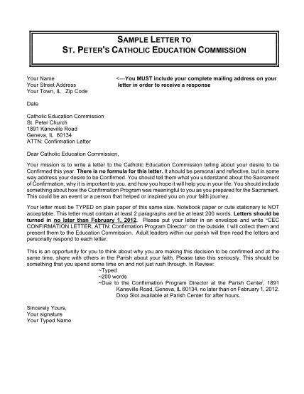 21 Catholic Confirmation Letter Free To Edit Download And Print Cocodoc