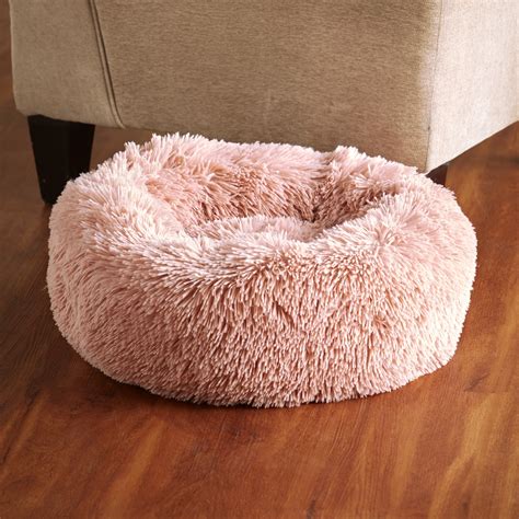 Furry Plush Donut Shape Pet Bed for Dogs and Cats - Small - Pink