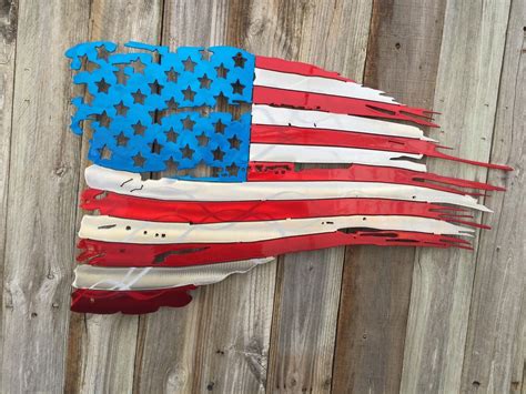 Tattered And Torn American Flag Personalized Custom Metal Art Home