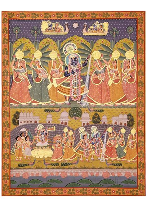 Braj Art Gallery Large Pichwai Painting Print Shrinathji Teasing Gopis