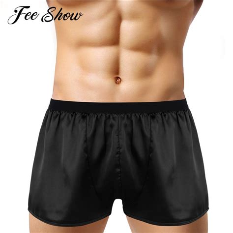 2018 Mens Wetlook Sexy Shiny Satin Boxer Men Underwear Sissy Shorts