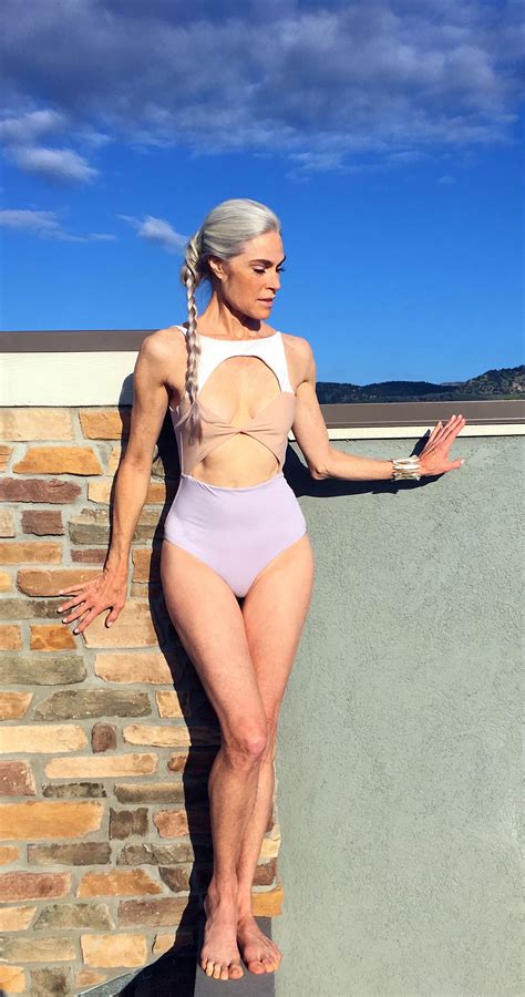 Fit And Over Nearly Years Old Bathing Suit Classic Model Roxanne Gould Long Grey Hair