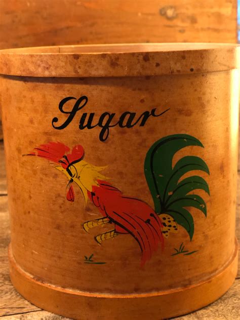 Vintage Wood Rooster Canister Set Rare Round Design Flour Etsy