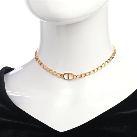 Christian Dior Metal Petit Cd Choker Necklace Gold 774423 Fashionphile