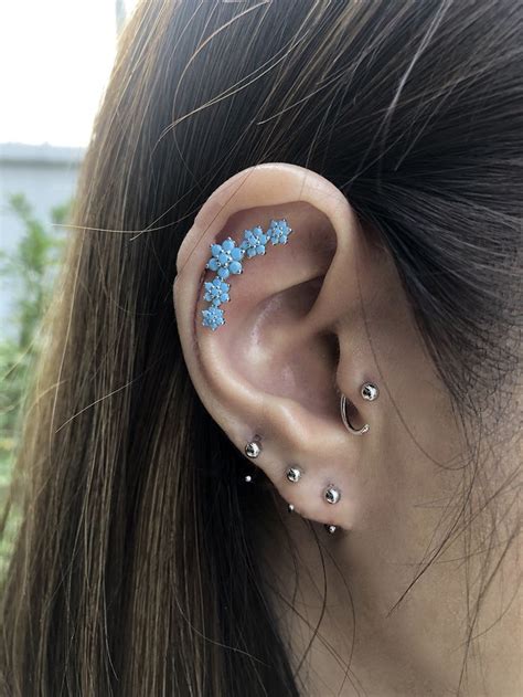 Cz Turquoise Flower Garland Screw Flat Back For Conch Earring
