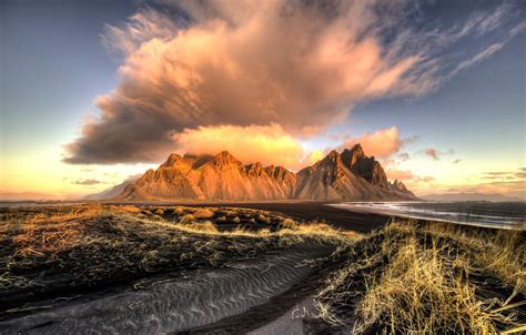 Wallpaper The Sky The Sun Clouds Mountains Bay Iceland Iceland