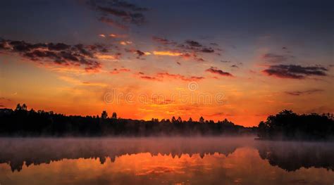 Wonderful Misty Morning Majestic Sunrise Over The Lake Stock Image