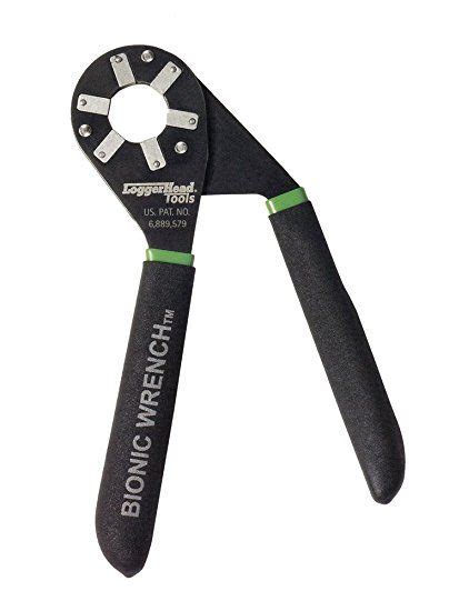 A Black Wrench With Green Handles Is Shown On A White Background And