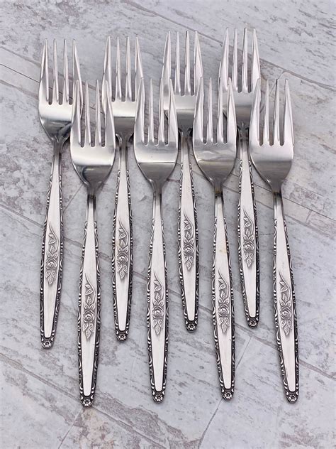 Mid Century Stainless Flatware Set Rose Handle By Interpur Floral Mcm