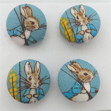 Peter Rabbit Fabric Buttons Hand Crafted Peter Rabbit 23 Mm Etsy Uk