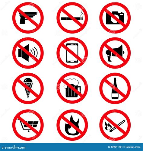 Set Of The Prohibition Signs Of Icons Stock Vector Illustration Of