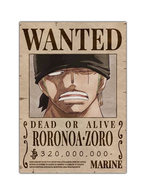 One Piece Anime Wanted Poster Roronoa Zoro Bounty Official Merch My