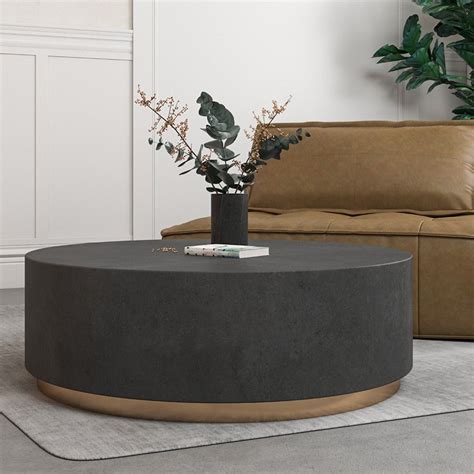 Industrial Coffee Table Round Cement Coffee Table in Light Gray