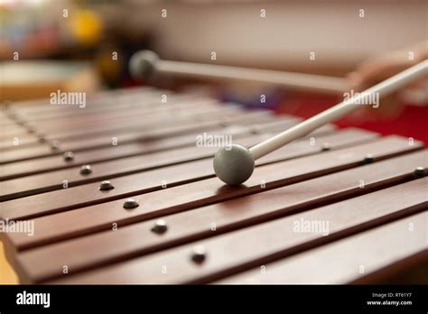Schoolboy Playing Xylophone In A Classroom Stock Photo Alamy