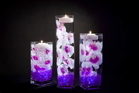 Violet Floral Centerpieces With Led Lights And Candles