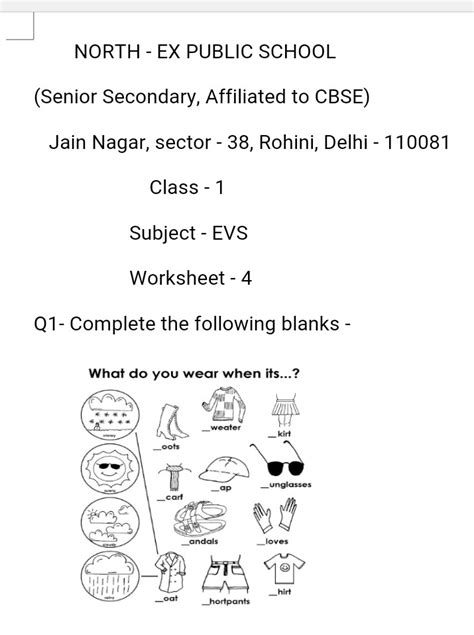 Free Evs Worksheets For Cl 1 Worksheets For Kindergarten