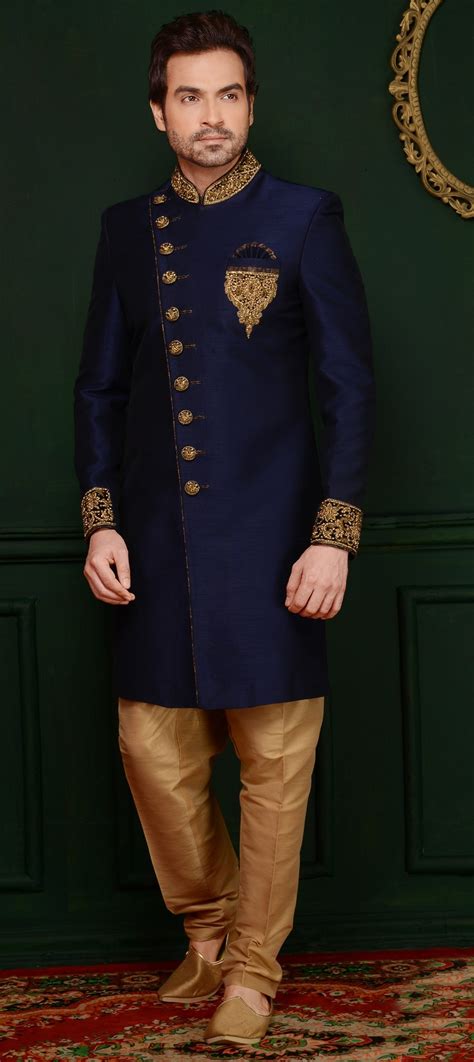 Mens stylish indian groom designer wedding jodhpuri suit blazer jacket coat pant. Mens Sherwani, Indian Sherwani, Indian Wedding Suit