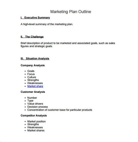 7 Marketing Plan Outline Templates Doc Pdf Excel