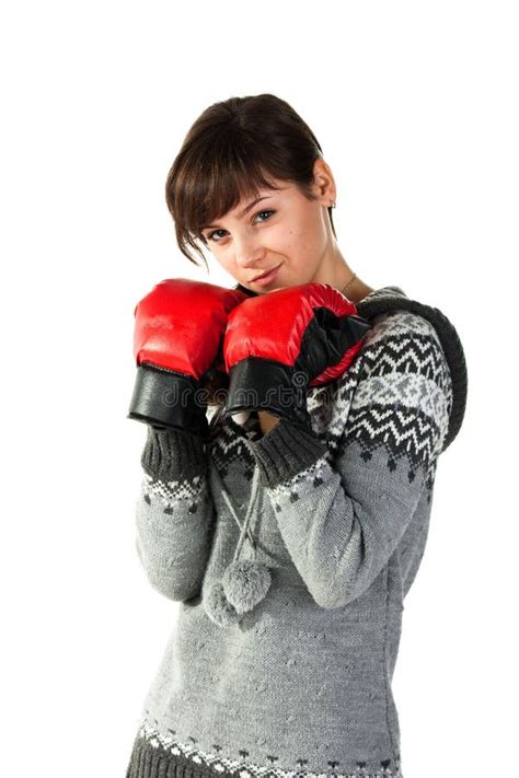 Beautiful Girl In Boxing Gloves Punching Stock Photo Image Of