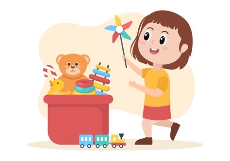 Cute Children Playing With Various Toy At Kindergarten In Flat Cartoon