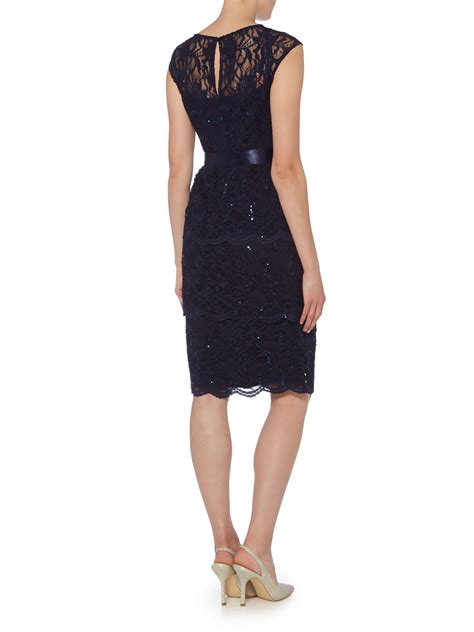 Eliza J Tiered Lace Dress With Waist Tie In Black Lyst