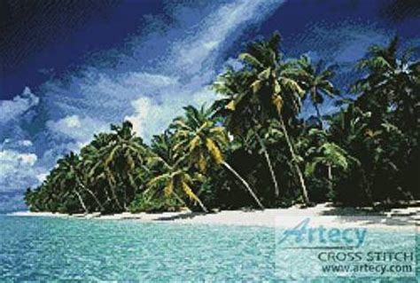 ● 7 count aida (32,29 x 28,67 cm/12,71 x 11. Tropical Island Cross Stitch Pattern water
