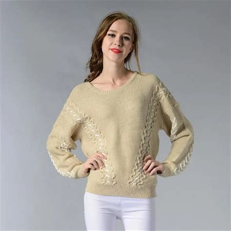 Wkoud 2018 Beige Sweaters Women Fashion O Neck Knitted Pullovers Female Sexy Casual Sweater Long