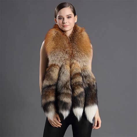 100 Real Fur Scarves With Big Fox Tail Women Natural Fur Shawl Elegant Trendy Luxury Design New