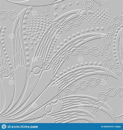 Floral Textured 3d Seamless Pattern Emboss Ornamental White Background