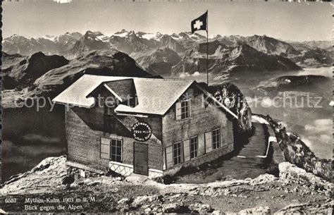 There were some alpine choughs on the summit. Mythen SZ Kulm Huette Kat. Brunnen Nr. st48347 - oldthing ...