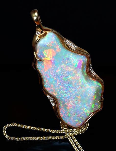 62ct Opal Pendant With Diamonds 14k Gold Chain Absolutely Stunning