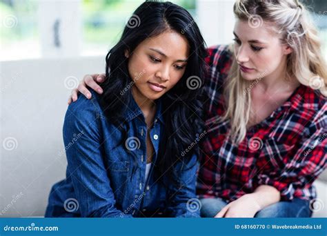 Young Woman Consoling Depressed Female Friend Stock Photo Image Of