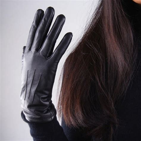 Buy Womens Genuine Leather Gloves Black Sheepskin Finger Driving Gloves Spring