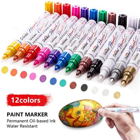12 Colors For Acrylic Paint Markers Extra Fine Tip Paint Pens For Car Rock Painting Stone
