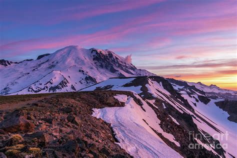Mount Rainier National Park Second Burroughs Sunset Landscape