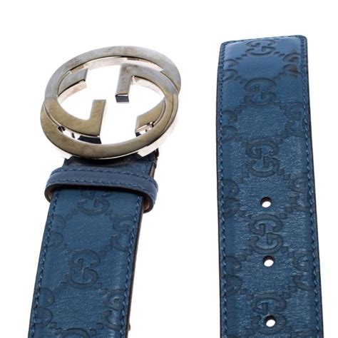 Gucci Light Blue Guccissima Leather Interlocking G Buckle Belt 90cm For