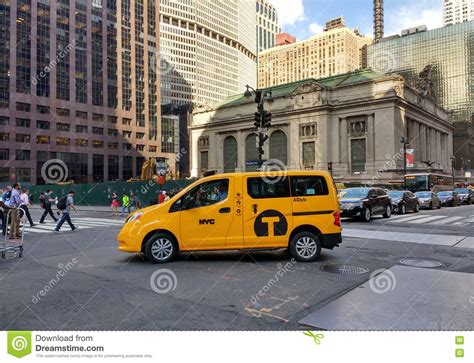 New York City Taxi Van Near Grand Central Terminal Usa