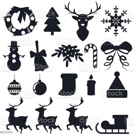 Download Christmas Black Silhouette Flat Icons Set Vector Holiday ...