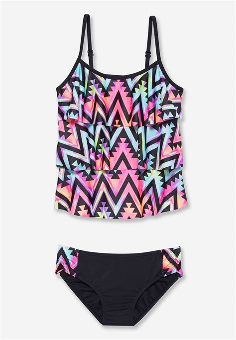 Geometric Print Tiered Tankini Tankini Swimsuits Spring Break Outfit