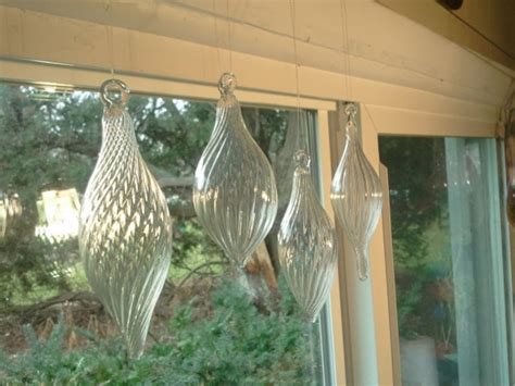 Set Of Clear Ribbed Glass Blown Ornaments Hand Sculpted By Etsy