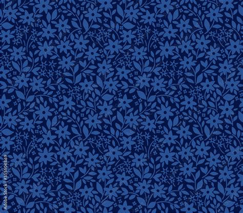 Seamless Floral Pattern For Design Small Blue Flowers And Leaves Dark